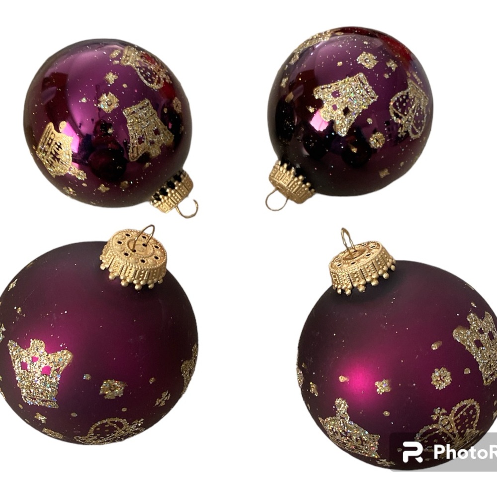 Purple Christmas Ornaments Glass Krebs Gold Crowns Black Cherry Sugar Plum Fairy